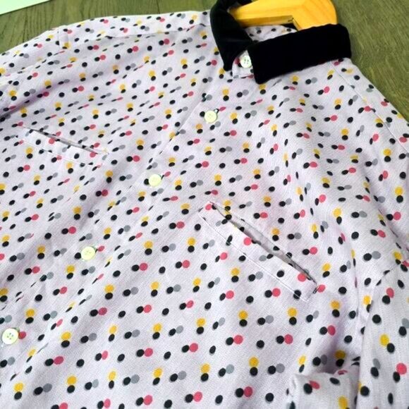 Etro Italy Velvet Collar Performance Relaxed Dress Shirt in Purple Polka Dot - Picture 7 of 11